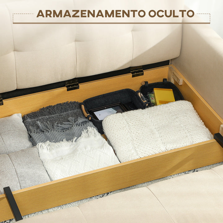 Sofá Cama de 2 Lugares Estofado em Algodão com 2 Almofadas Apoio para os Braços e Armazenamento Sofá Duplo Moderno para Sala de Estar Escritório 152x101x81 cm Bege