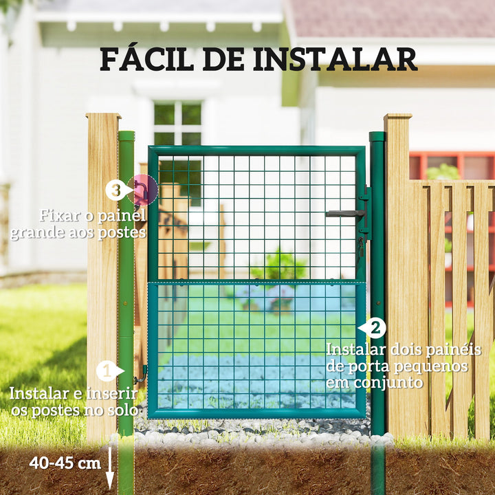 Porta de Jardim 79x100 cm Porta para Vedação de Barra de Aço com Puxador Fechadura e 3 Chaves para Exterior Pátio Verde