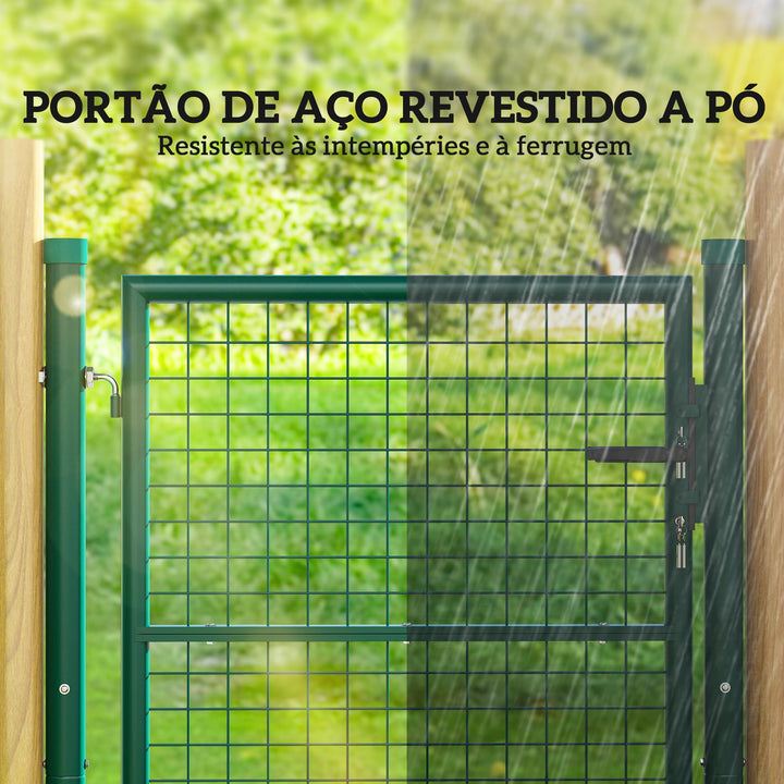 Porta de Jardim 79x100 cm Porta para Vedação de Barra de Aço com Puxador Fechadura e 3 Chaves para Exterior Pátio Verde