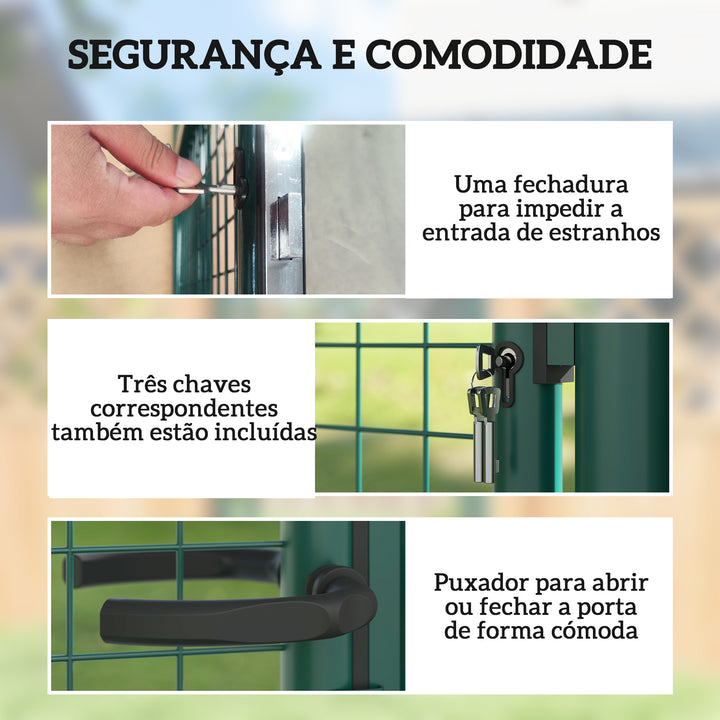 Porta de Jardim 79x100 cm Porta para Vedação de Barra de Aço com Puxador Fechadura e 3 Chaves para Exterior Pátio Verde