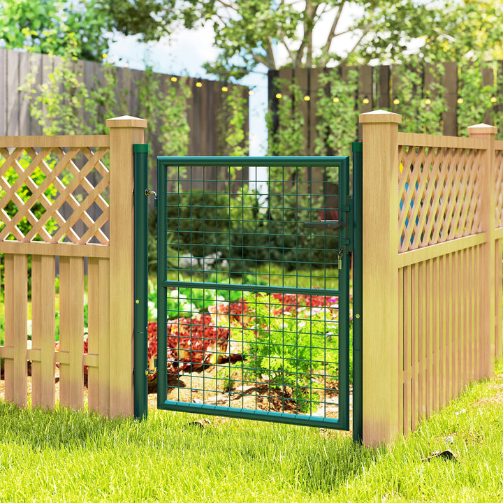 Porta de Jardim 79x100 cm Porta para Vedação de Barra de Aço com Puxador Fechadura e 3 Chaves para Exterior Pátio Verde