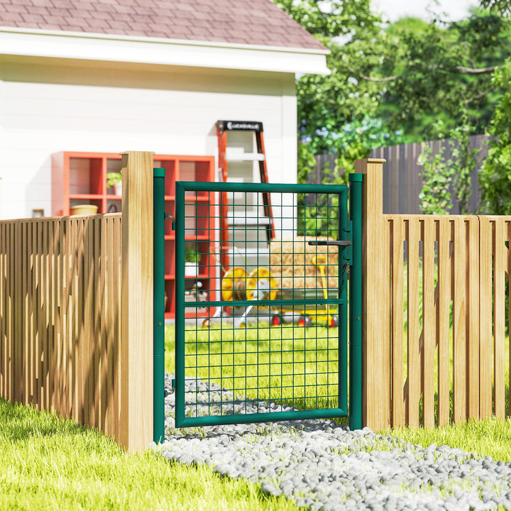 Porta de Jardim 79x100 cm Porta para Vedação de Barra de Aço com Puxador Fechadura e 3 Chaves para Exterior Pátio Verde
