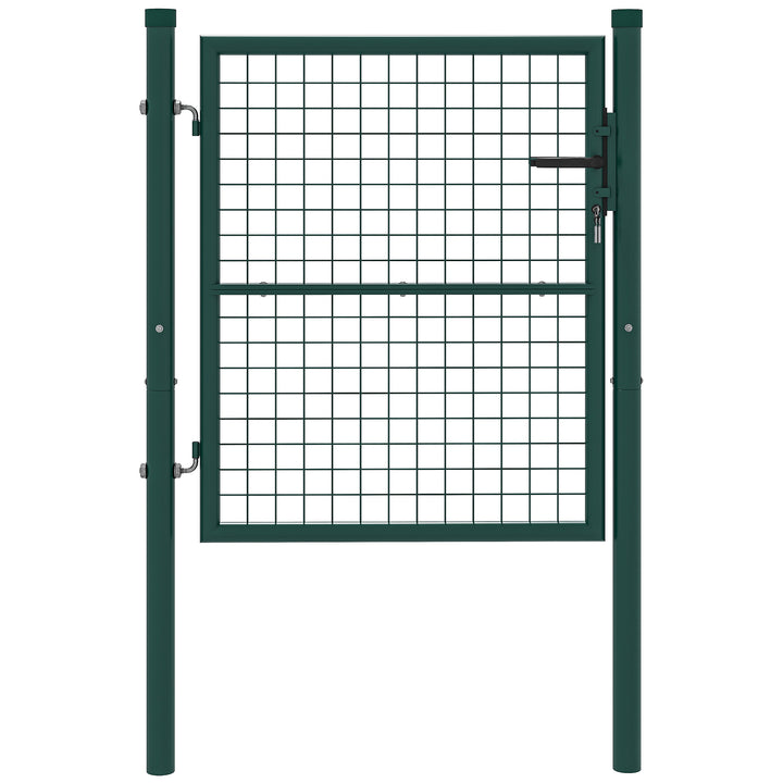 Porta de Jardim 79x100 cm Porta para Vedação de Barra de Aço com Puxador Fechadura e 3 Chaves para Exterior Pátio Verde