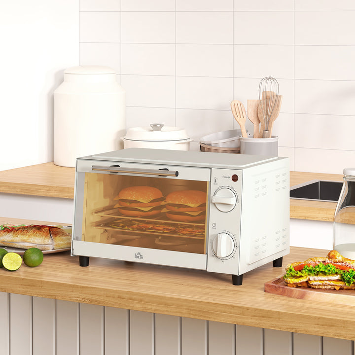 Mini Forno Elétrico 9L Forno Elétrico de Bancada 750W com Temperatura Ajustável até 230°C Temporizador 60 min e Bandeja para Assar Grelha 35x24,6x20 cm Creme