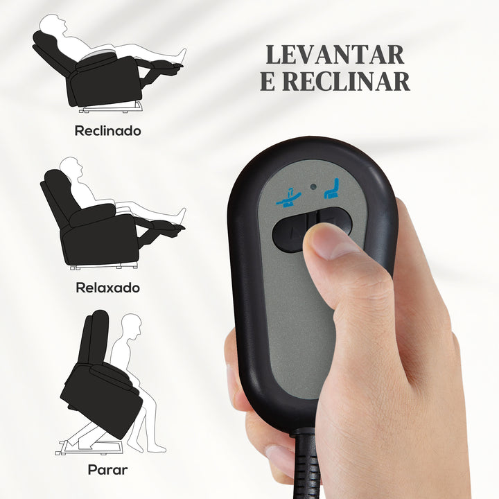 Poltrona Relax Reclinável Elétrica Poltrona Levanta Pessoas com Controlo Remoto e Bolso Lateral Poltrona Elétrica para Sala de Estar Dormitório 66x90x96 cm Preto