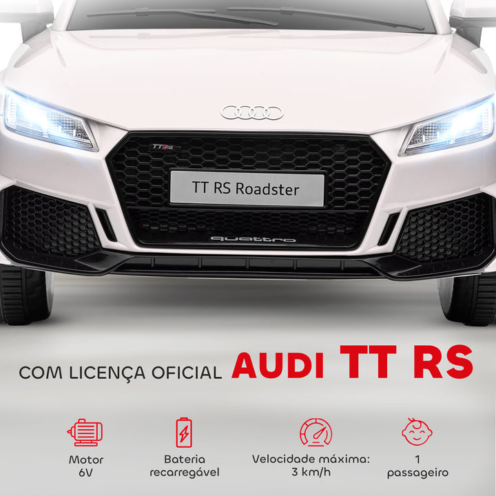 Carro elétrico infantil Audi TT RS acima de 3 anos com controle remoto com música e luzes Bateria 6V 30 kg 103x63x44cm