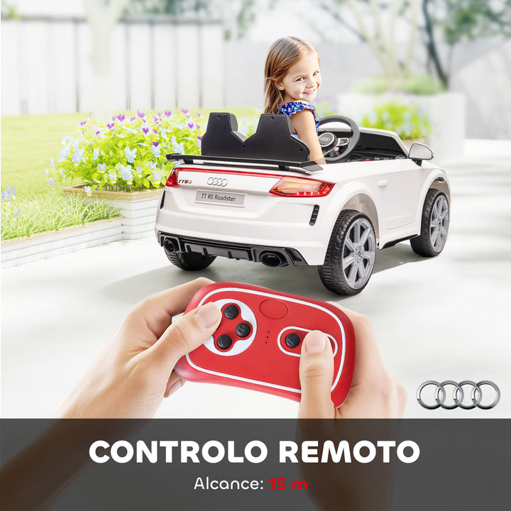 Carro elétrico infantil Audi TT RS acima de 3 anos com controle remoto com música e luzes Bateria 6V 30 kg 103x63x44cm