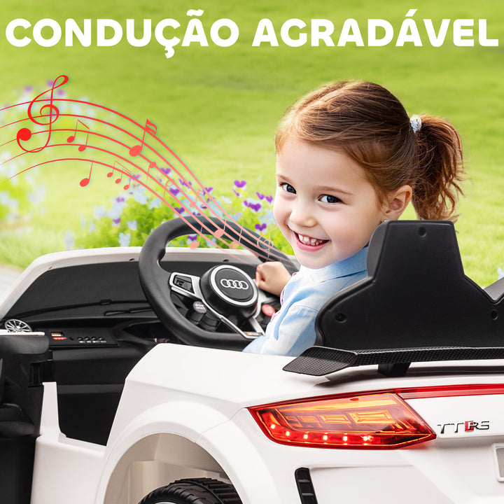 Carro elétrico infantil Audi TT RS acima de 3 anos com controle remoto com música e luzes Bateria 6V 30 kg 103x63x44cm