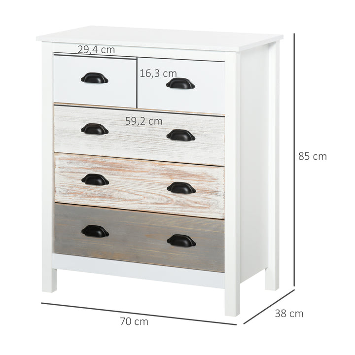 Cómoda com 5 Gavetas Cómoda para Dormitório Moderna com Desenho Anti-Tombo Cómoda para Sala de Estar Corredor 70x38x85 cm Branco