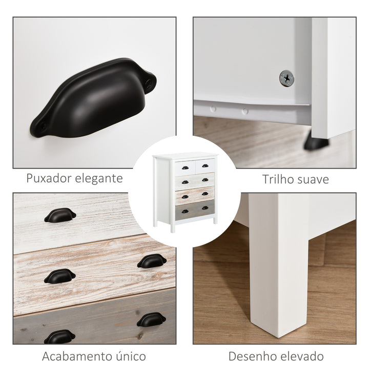 Cómoda com 5 Gavetas Cómoda para Dormitório Moderna com Desenho Anti-Tombo Cómoda para Sala de Estar Corredor 70x38x85 cm Branco