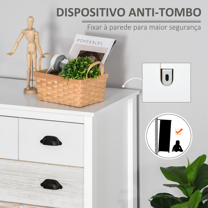 Cómoda com 5 Gavetas Cómoda para Dormitório Moderna com Desenho Anti-Tombo Cómoda para Sala de Estar Corredor 70x38x85 cm Branco