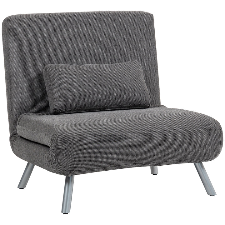 Sofá Cama de Uma Praça 3 em 1 Sofá Dobrável Revestido em Tecido Cinzento Mesclado com Encosto Ajustável em 5 Níveis e Almofada para Escritório Quarto Sala 80x75x83 cm