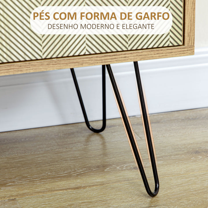 Cómoda com 4 Gavetas Gaveteiro de Madeira com Porta Prateleira Ajustável e Pés de Metal para Sala de Estar Dormitório Cozinha 79x39x86cm Marrom