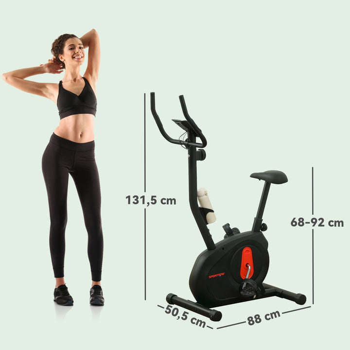 Bicicleta Estática Silenciosa com 8 Níveis de Resistência Magnética Sensor de Frequência Assento Ajustável Ecrã LCD e Suporte para Telemóvel Carga 100 kg 88x50,5x131,5 cm Preto