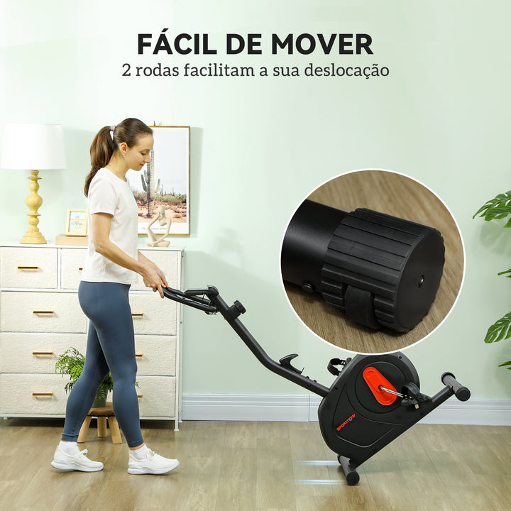 Bicicleta Estática Silenciosa com 8 Níveis de Resistência Magnética Sensor de Frequência Assento Ajustável Ecrã LCD e Suporte para Telemóvel Carga 100 kg 88x50,5x131,5 cm Preto