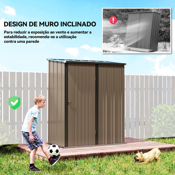 Abrigo de Jardim 1,34m² 161,5x94,5x196cm Abrigo de Exterior de Aço Galvanizado com Porta e Fechadura para Armazenamento de Ferramentas Marrom