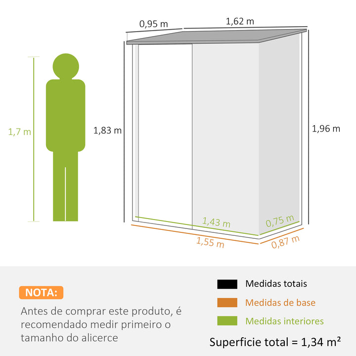 Abrigo de Jardim 1,34m² 161,5x94,5x196cm Abrigo de Exterior de Aço Galvanizado com Porta e Fechadura para Armazenamento de Ferramentas Marrom