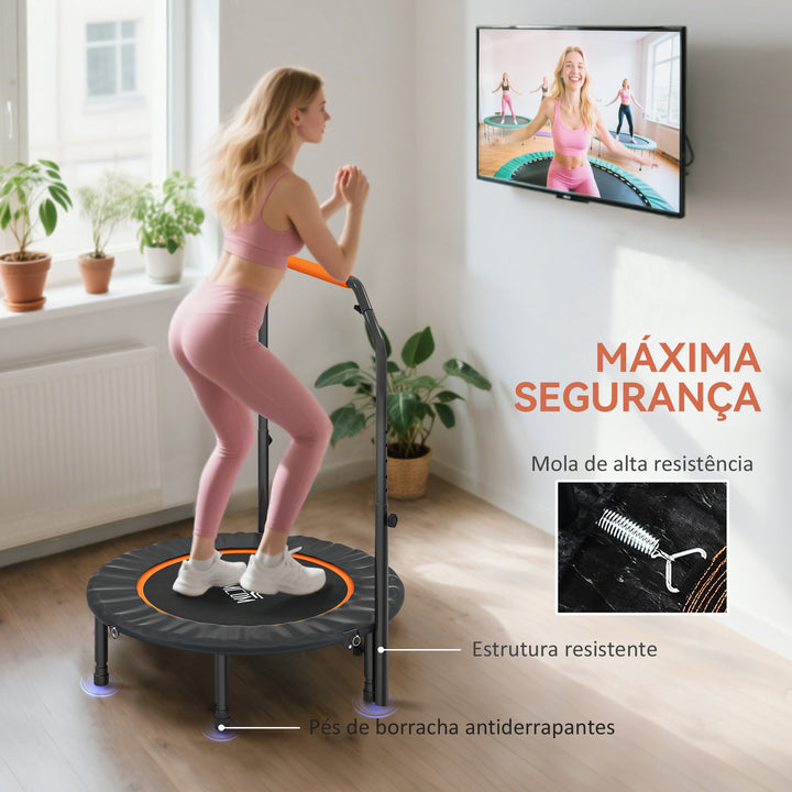 Trampolim Fitness Ø102 Trampolim Dobrável com Pega Ajustável em 4 Níveis Estrutura de Aço para Treino de Pernas Corpo em Casa Escritório Ginásio Preto e Laranja