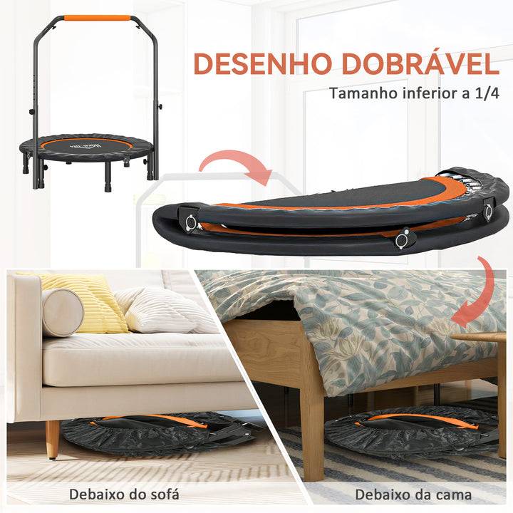 Trampolim Fitness Ø102 Trampolim Dobrável com Pega Ajustável em 4 Níveis Estrutura de Aço para Treino de Pernas Corpo em Casa Escritório Ginásio Preto e Laranja