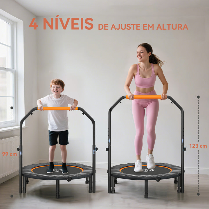 Trampolim Fitness Ø102 Trampolim Dobrável com Pega Ajustável em 4 Níveis Estrutura de Aço para Treino de Pernas Corpo em Casa Escritório Ginásio Preto e Laranja
