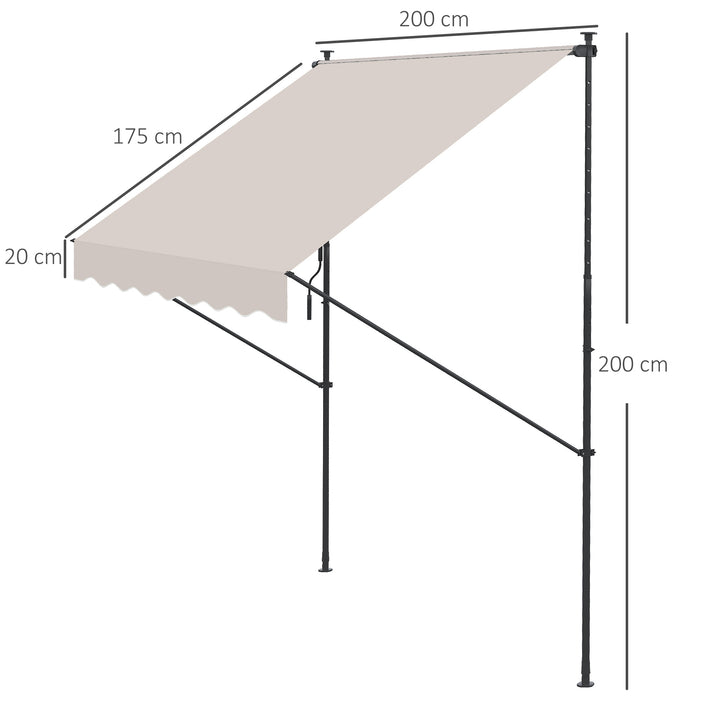 Toldo Manual Retrátil 200x170x200-290cm Toldo Ajustável com Manivela Proteção Solar UV40+ para Varanda Jardim Creme