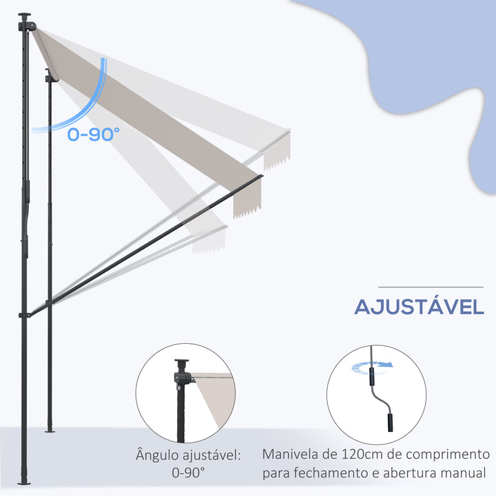 Toldo Manual Retrátil 200x170x200-290cm Toldo Ajustável com Manivela Proteção Solar UV40+ para Varanda Jardim Creme