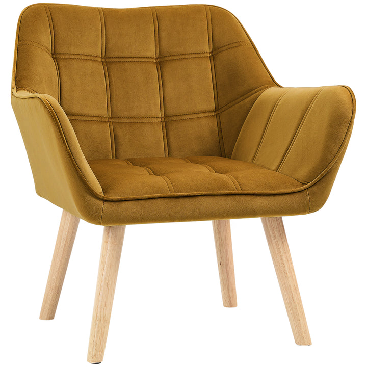 Poltrona Moderna Poltrona de Leitura Estofada em Veludo com Assento Amplo Pés em Madeira Poltrona Relax para Sala de Estar Quarto 67x61,5x71 cm Amarelo