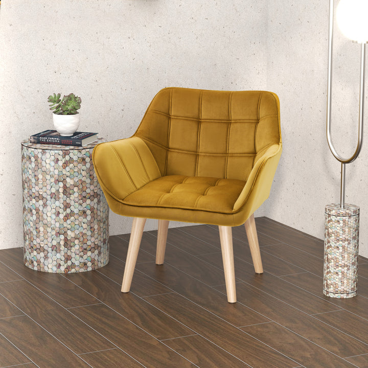 Poltrona Moderna Poltrona de Leitura Estofada em Veludo com Assento Amplo Pés em Madeira Poltrona Relax para Sala de Estar Quarto 67x61,5x71 cm Amarelo