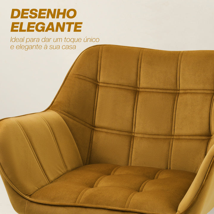 Poltrona Moderna Poltrona de Leitura Estofada em Veludo com Assento Amplo Pés em Madeira Poltrona Relax para Sala de Estar Quarto 67x61,5x71 cm Amarelo