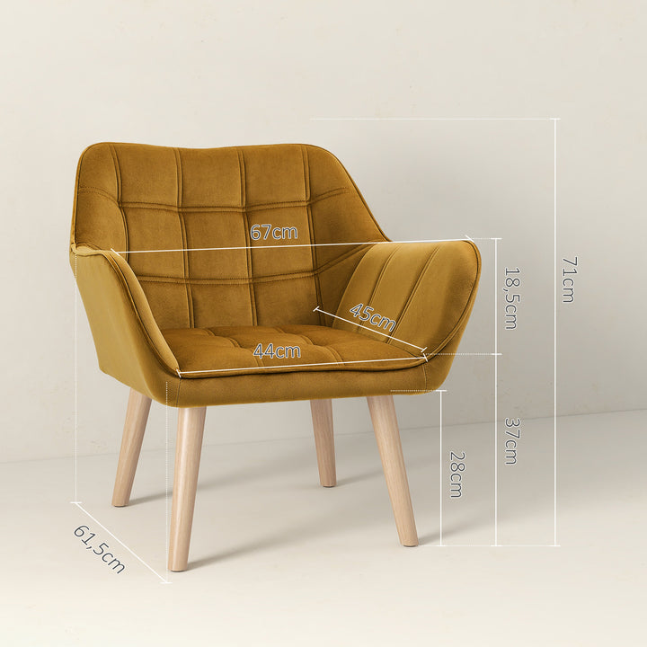 Poltrona Moderna Poltrona de Leitura Estofada em Veludo com Assento Amplo Pés em Madeira Poltrona Relax para Sala de Estar Quarto 67x61,5x71 cm Amarelo