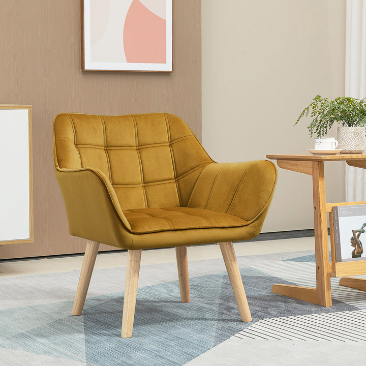 Poltrona Moderna Poltrona de Leitura Estofada em Veludo com Assento Amplo Pés em Madeira Poltrona Relax para Sala de Estar Quarto 67x61,5x71 cm Amarelo