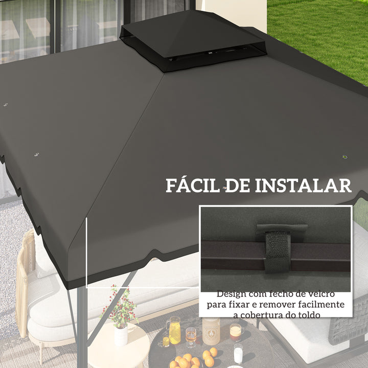 Teto de Substituição para Pérgola 3x3 m Cobertura com Teto Duplo 8 Orifícios de Drenagem e Proteção UPF 30+ APENAS Toldo de Substituição Cinzento Claro