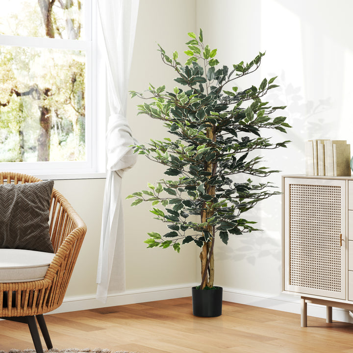 Ficus Artificial com Troncos 130 cm Planta Artificial com Vaso e 702 Folhas Realistas para Decoração de Sala de Estar Dormitório Ø15x130 cm Verde