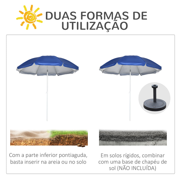 Chapéu de Sol de Praia com Painel Lateral Ø191x211 cm Chapéu de Sol de Praia com Manivela Manual Teto Inclinável 2 Bolsos e 2 Janelas para Jardim Piscina Azul