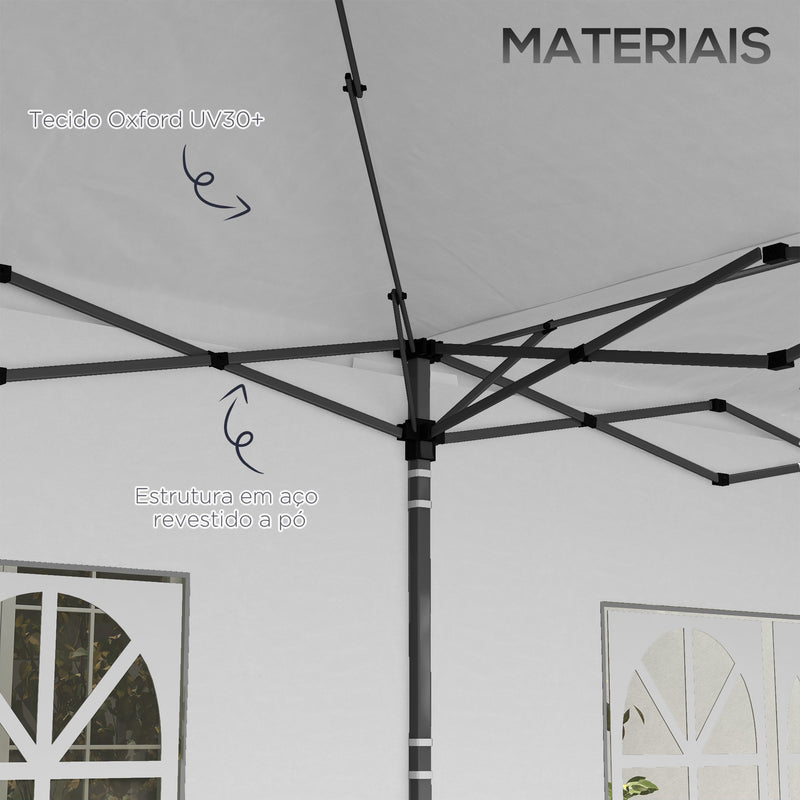 Tenda Dobrável 585x295 cm com Paredes Laterais Tenda para Festas com Altura Ajustável Bolsa de Transporte Rodas e 5 Sacos de Areia para Exterior Jardim Pátio Branco