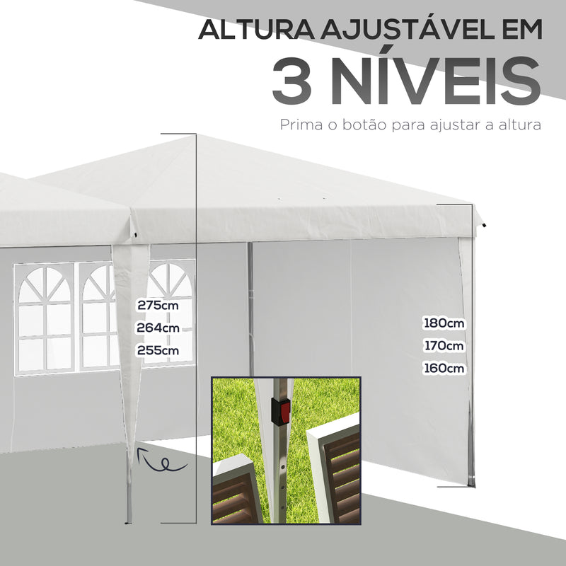 Tenda Dobrável 585x295 cm com Paredes Laterais Tenda para Festas com Altura Ajustável Bolsa de Transporte Rodas e 5 Sacos de Areia para Exterior Jardim Pátio Branco