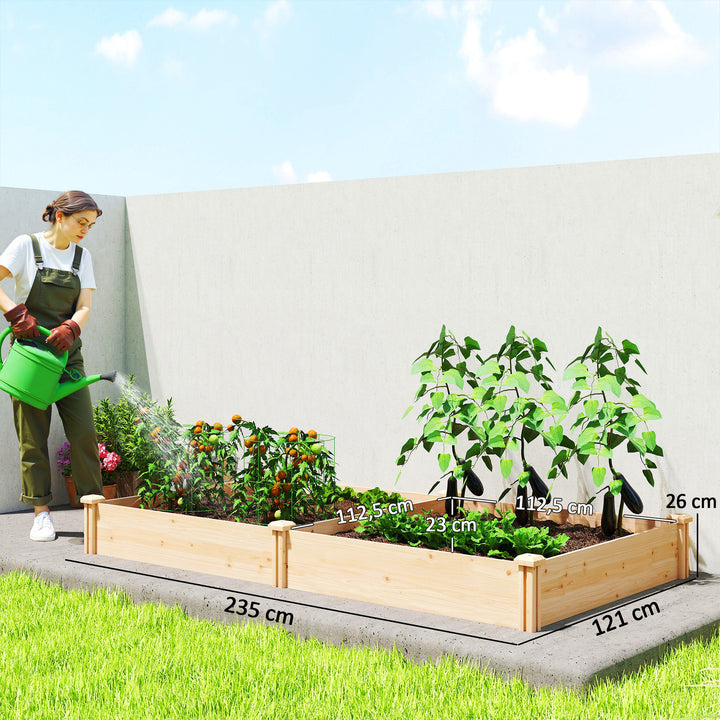 Floreira Elevada em Madeira Horta Urbana para Cultivar Plantas Vaso Exterior com Divisor e Base Aberta Pintura DIY para Jardim Terraço 235x121x26 cm Madeira