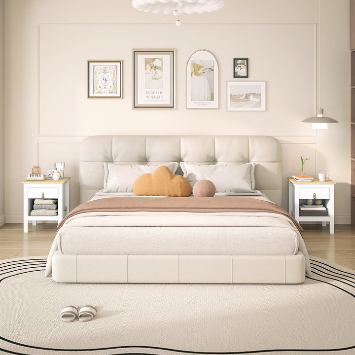 Mesa de Cabeceira Moderna Mesa de Cabeceira com 1 Gaveta Compartimento Aberto Puxador de PU Mesa Auxiliar para Sala ou Quarto 45x40x55 cm Branco