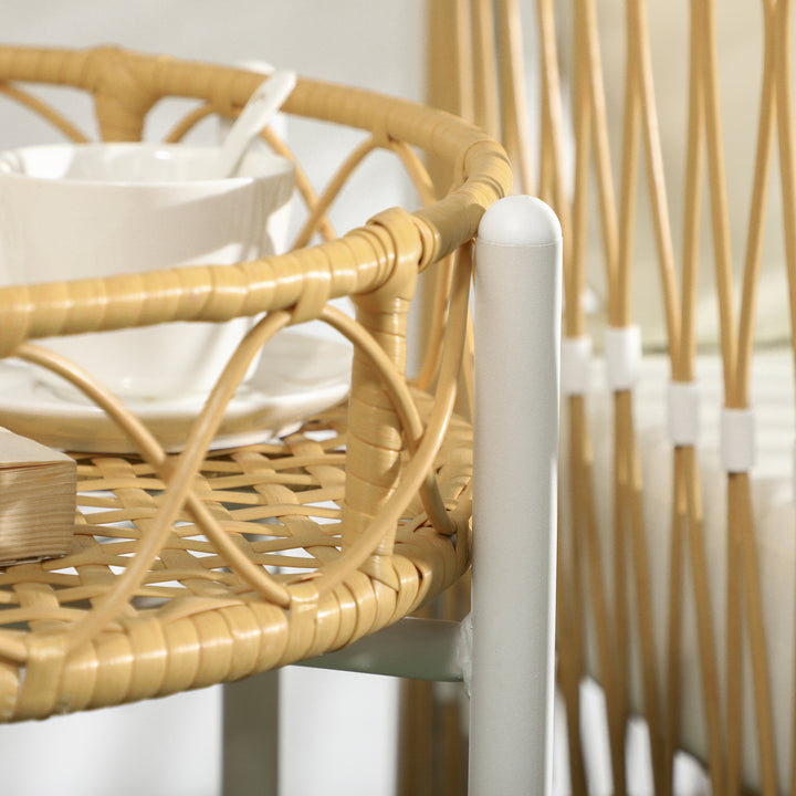 Conjunto de Jardim Exterior de 3 Peças Móveis de Jardim com 2 Cadeiras Mesa de Vime Almofadas Acolchoadas Capas Removíveis e Estrutura de Aço Resistente às Intempéries para Varanda Creme