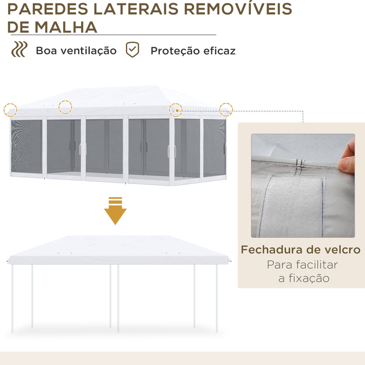 Tenda Dobrável 585x295x270 cm Tenda de Jardim com 6 Mosquiteiros Bolsa de Transporte e Estrutura de Aço para Campismo Festas Cinza