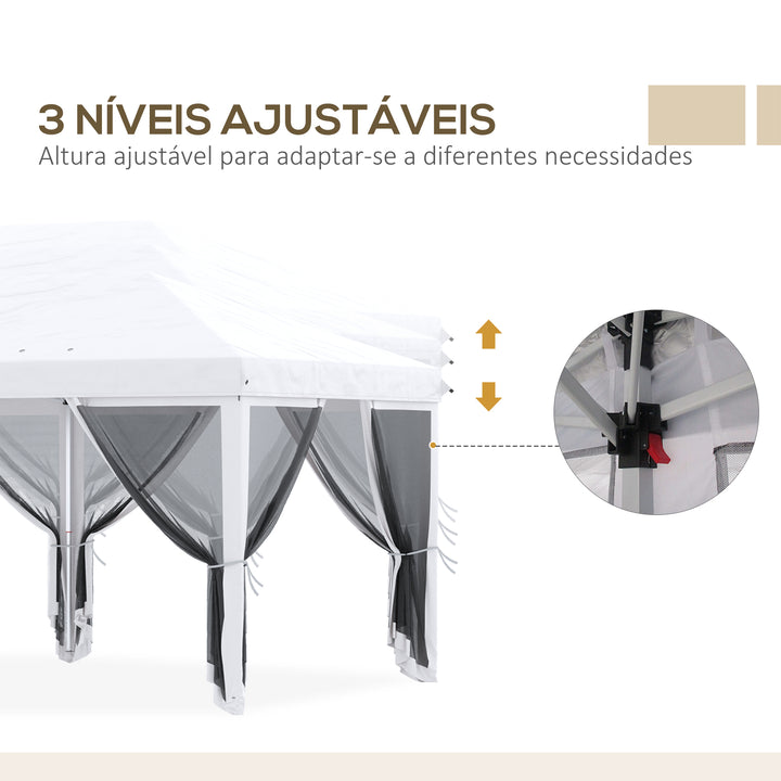 Tenda Dobrável 585x295x270 cm Tenda de Jardim com 6 Mosquiteiros Bolsa de Transporte e Estrutura de Aço para Campismo Festas Cinza