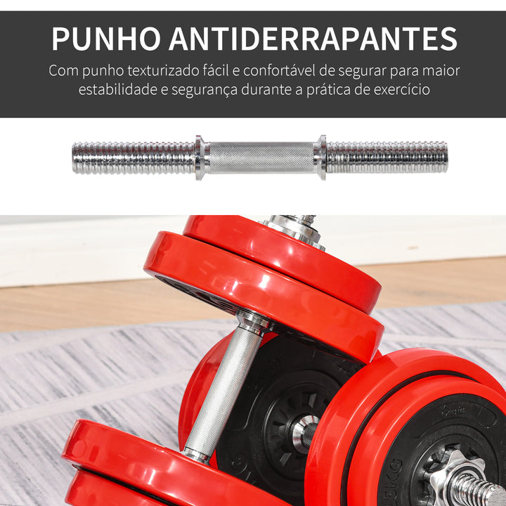 Conjunto de Halteres 20kg Ajustáveis 2 em 1 com 8 Discos 2 Barras e Extensor Ajustável para Treinamento de Força Levantamento de Pesos para Casa Academia Preto e Vermelho