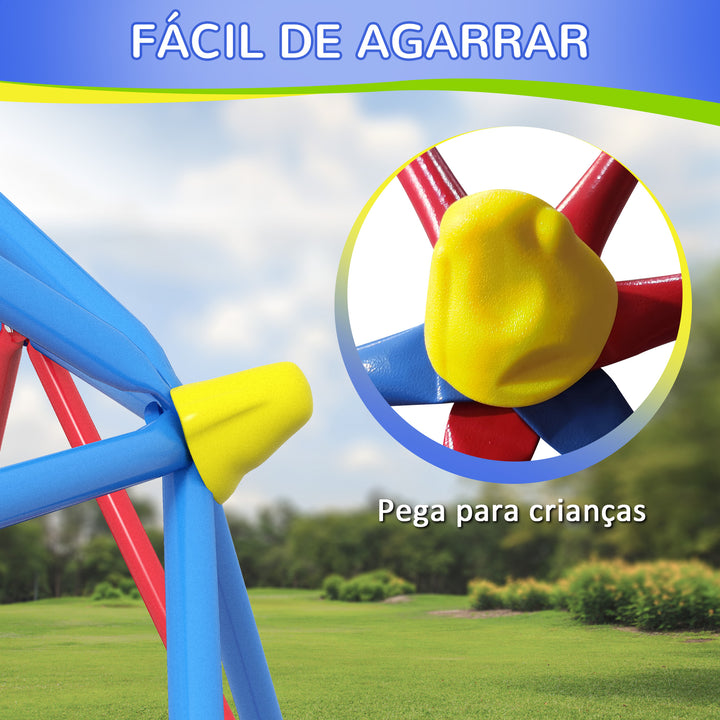 Cúpula de Escalada Conjunto de Cúpula Geométrica Parque Infantil para 3-8 Anos Com Estrutura Metálica Anti-UV Carga 180 kg para Pátio Jardim Ø183x90 cm Vermelho e Azul