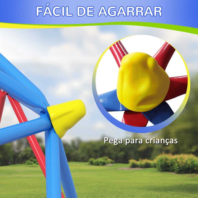 Cúpula de Escalada Conjunto de Cúpula Geométrica Parque Infantil para 3-8 Anos Com Estrutura Metálica Anti-UV Carga 180 kg para Pátio Jardim Ø183x90 cm Vermelho e Azul