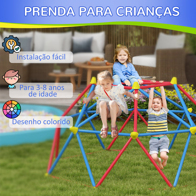 Cúpula de Escalada Conjunto de Cúpula Geométrica Parque Infantil para 3-8 Anos Com Estrutura Metálica Anti-UV Carga 180 kg para Pátio Jardim Ø183x90 cm Vermelho e Azul