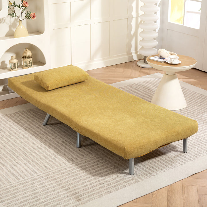 Sofá Cama de 1 Lugar 3 em 1 Sofá Dobrável Estofado em Tecido Amarelo Mesclado com Encosto Ajustável em 5 Níveis e Almofada para Escritório Quarto Sala 80x75x83 cm