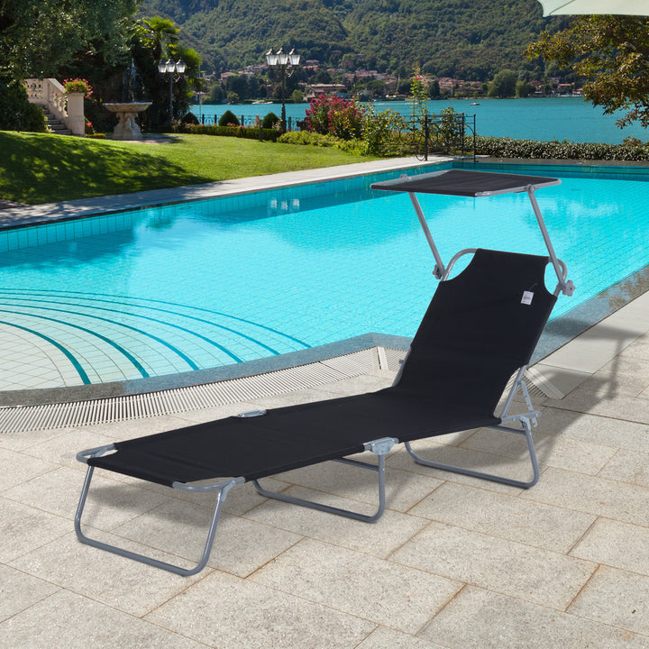 Espreguiçadeira Dobrável reclinável de ferro pano de oxford para jardim 187x58x27cm preto