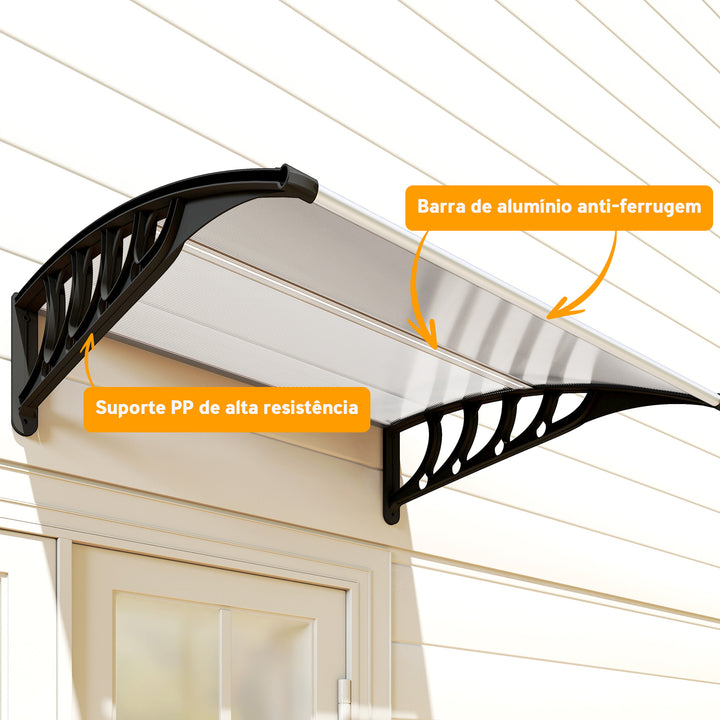 Marquise de Proteção de Portas e Janelas 103x96,5 cm Proteção contra Sol e Chuva com Painéis de Policarbonato e Suporte de Alumínio Transparente