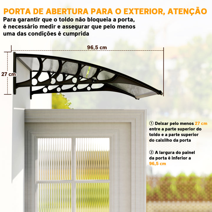 Marquise de Proteção de Portas e Janelas 103x96,5 cm Proteção contra Sol e Chuva com Painéis de Policarbonato e Suporte de Alumínio Transparente