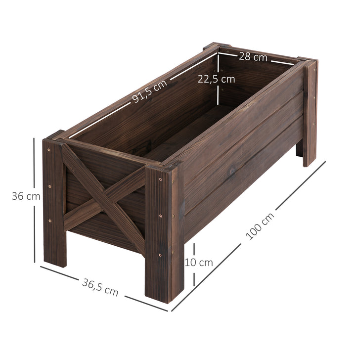Floreira de madeira Canteiro de flores de jardim retangular com pernas Para Flores Plantas 100x36,5x36 cm Castanho